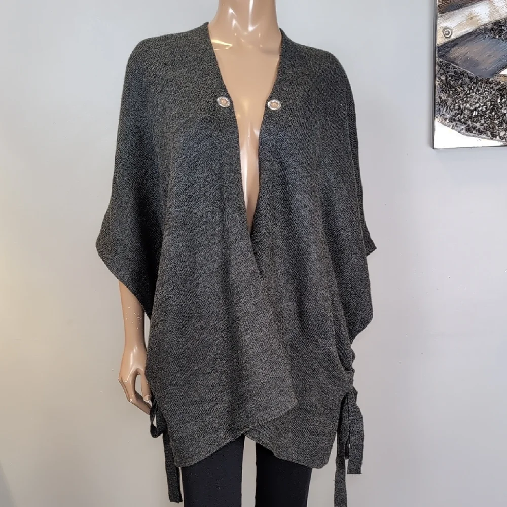 Michael Kors Charcoal Grey Knit Poncho Lace Up Grommet Cape Sweater Womens O/S - Picture 13 of 14